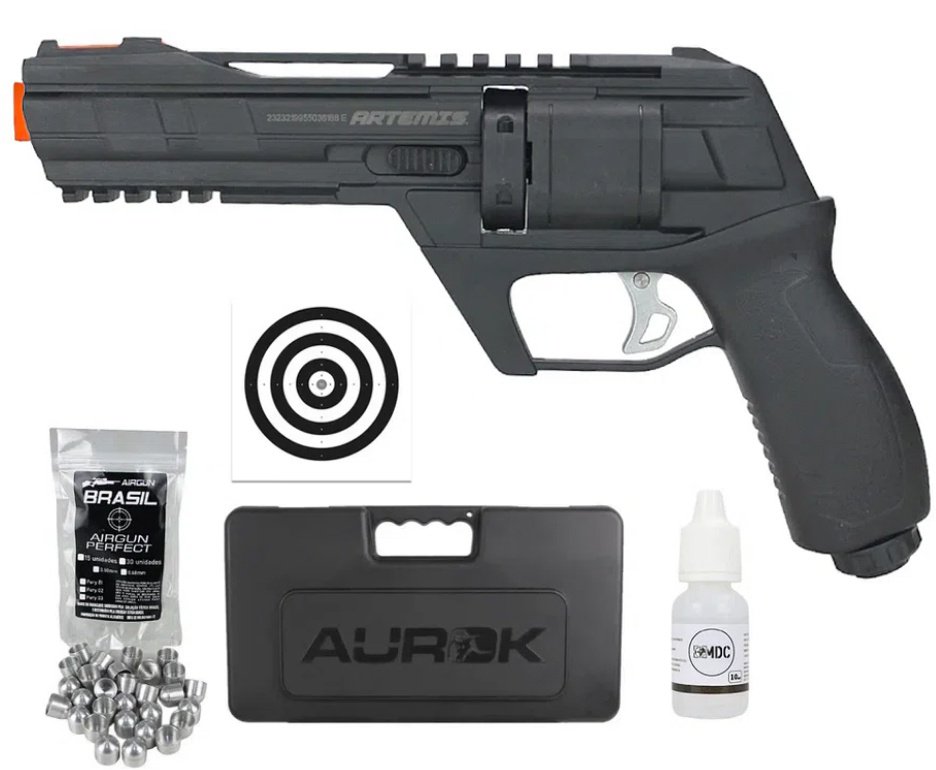 Revólver de Pressão HDR CO2 CP300 Defender .50 - Artemis + Case + 60 Munição First Strike + Alvos + Oleo de Silicone