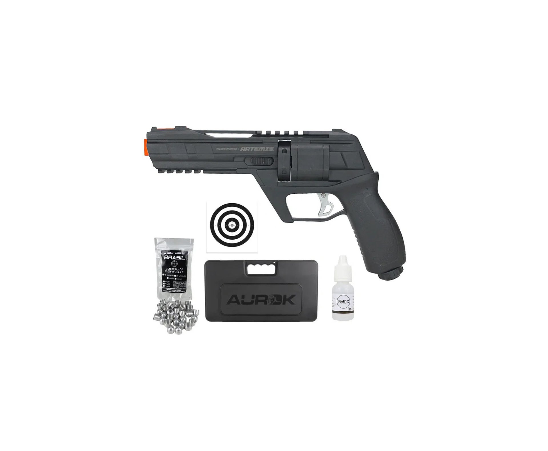 Revólver de Pressão HDR CO2 CP300 Defender .50 - Artemis + Case + 60 Munição First Strike + Alvos + Oleo de Silicone