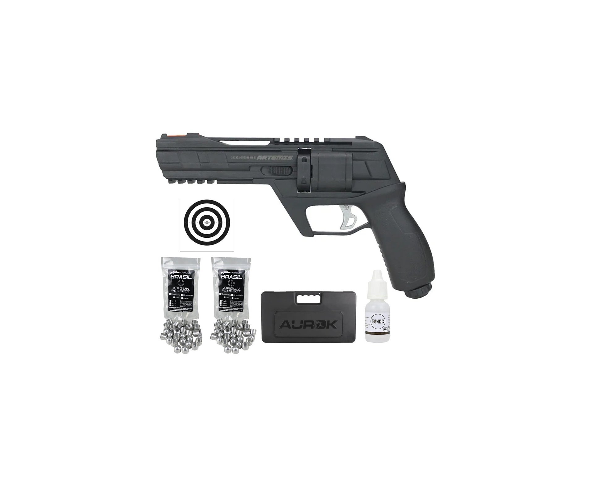 Revólver de Pressão HDR CO2 CP300 Defender .50 - Artemis + Case + 100 Munição First Strike + Alvos + Oleo de Silicone