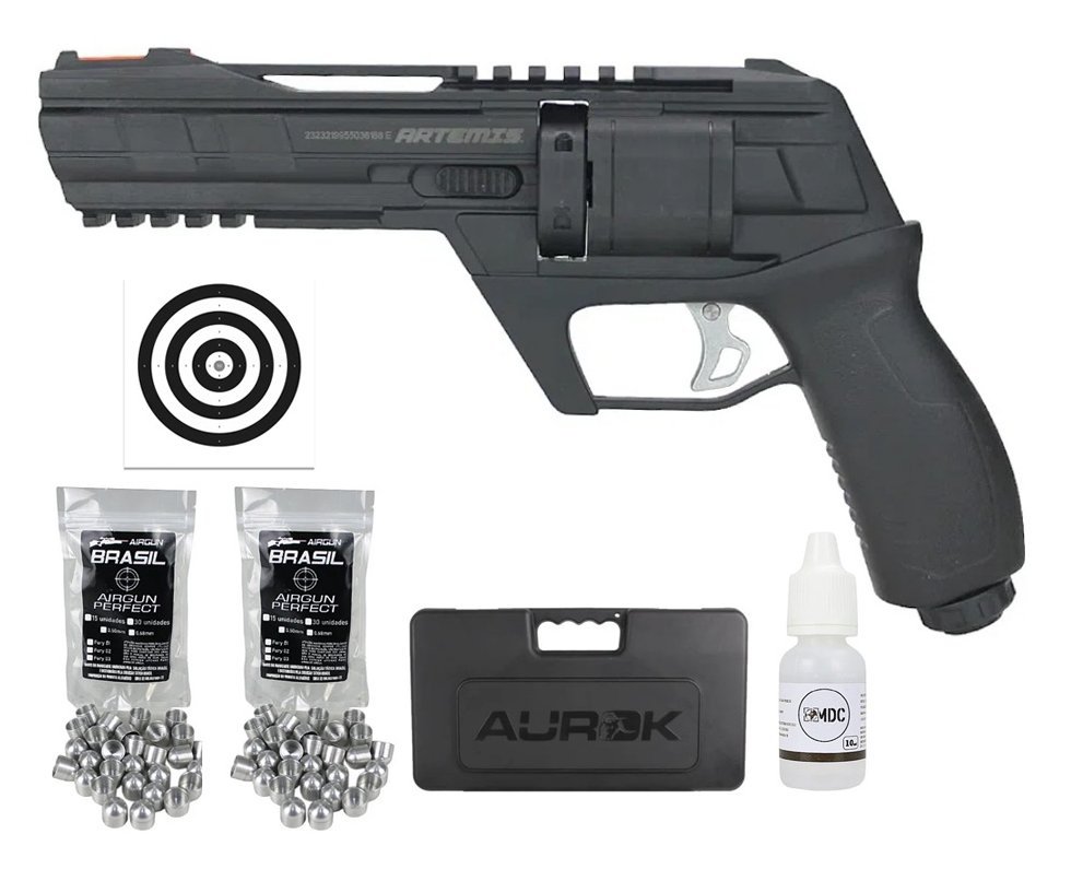 Revólver de Pressão HDR CO2 CP300 Defender .50 - Artemis + Case + 100 Munição First Strike + Alvos + Oleo de Silicone