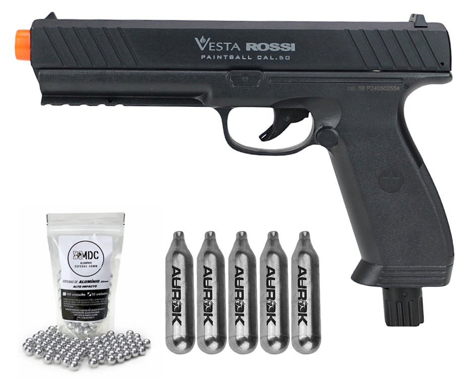 Pistola CO2 Rossi Vesta .50 Home Defense PDW50 RAM LTL 16 Joules + 05 Co2 + 50 Esferas