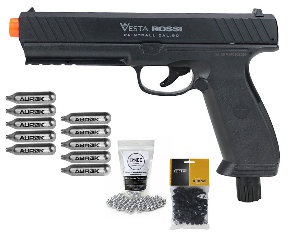 Pistola CO2 Rossi Vesta .50 Home Defense PDW50 RAM LTL 16 Joules + 10 Co2 + Esferas de Aluminio + Esferas de Borracha