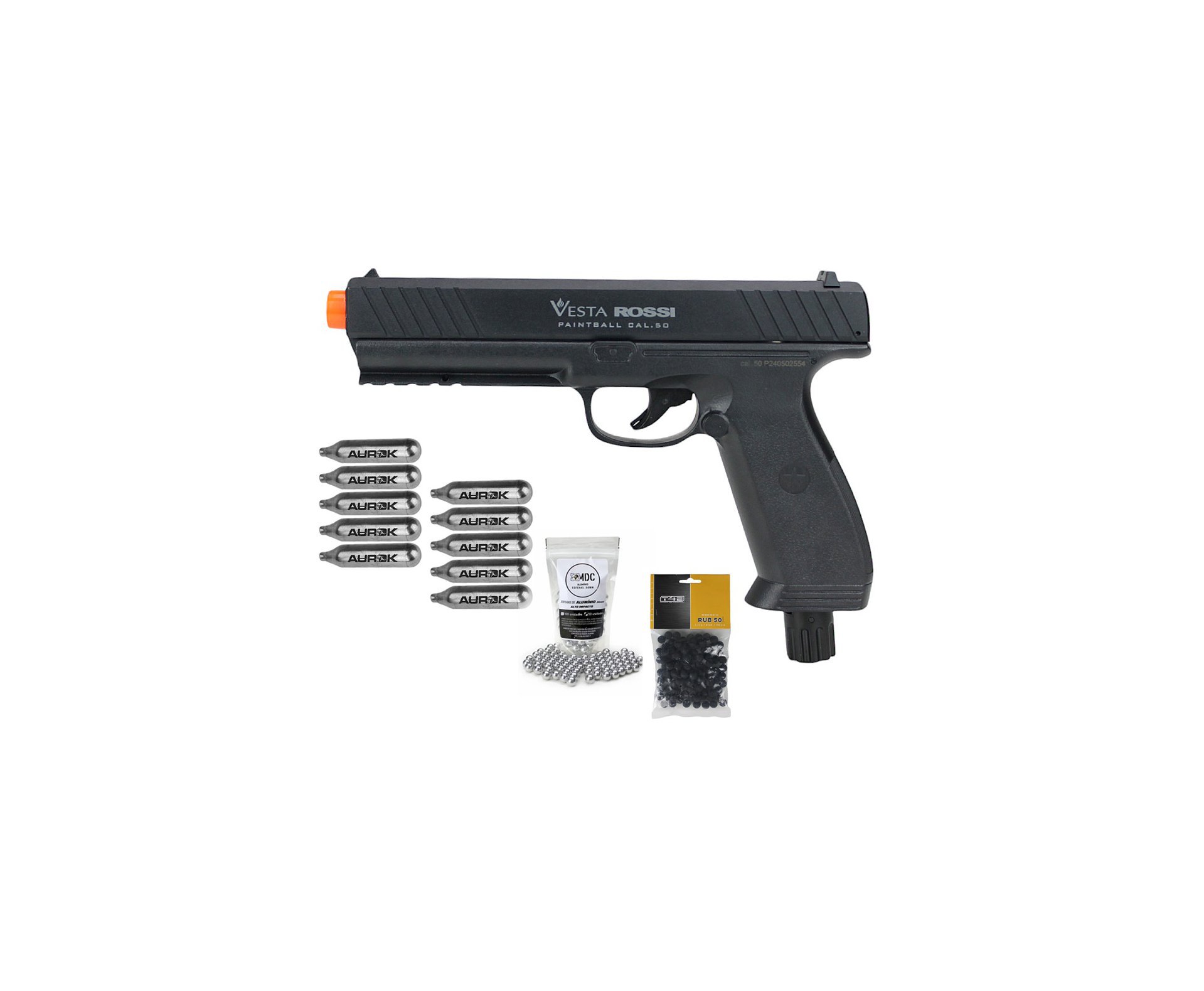 Pistola CO2 Rossi Vesta .50 Home Defense PDW50 RAM LTL 16 Joules + 10 Co2 + Esferas de Aluminio + Esferas de Borracha