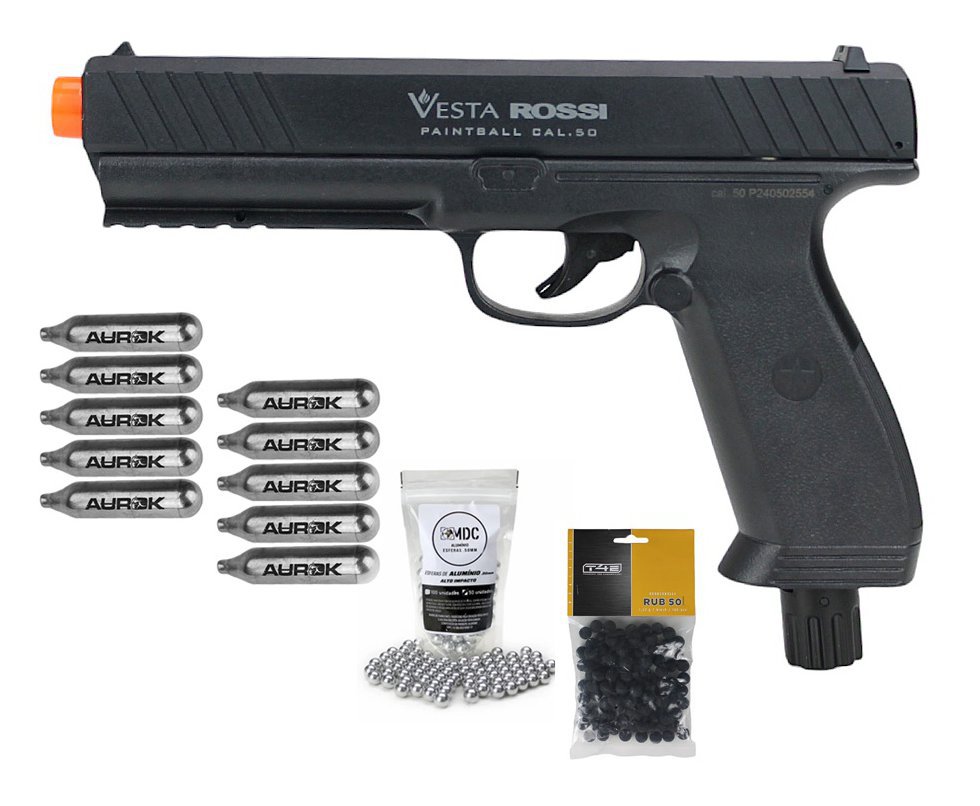 Pistola CO2 Rossi Vesta .50 Home Defense PDW50 RAM LTL 16 Joules + 10 Co2 + Esferas de Aluminio + Esferas de Borracha