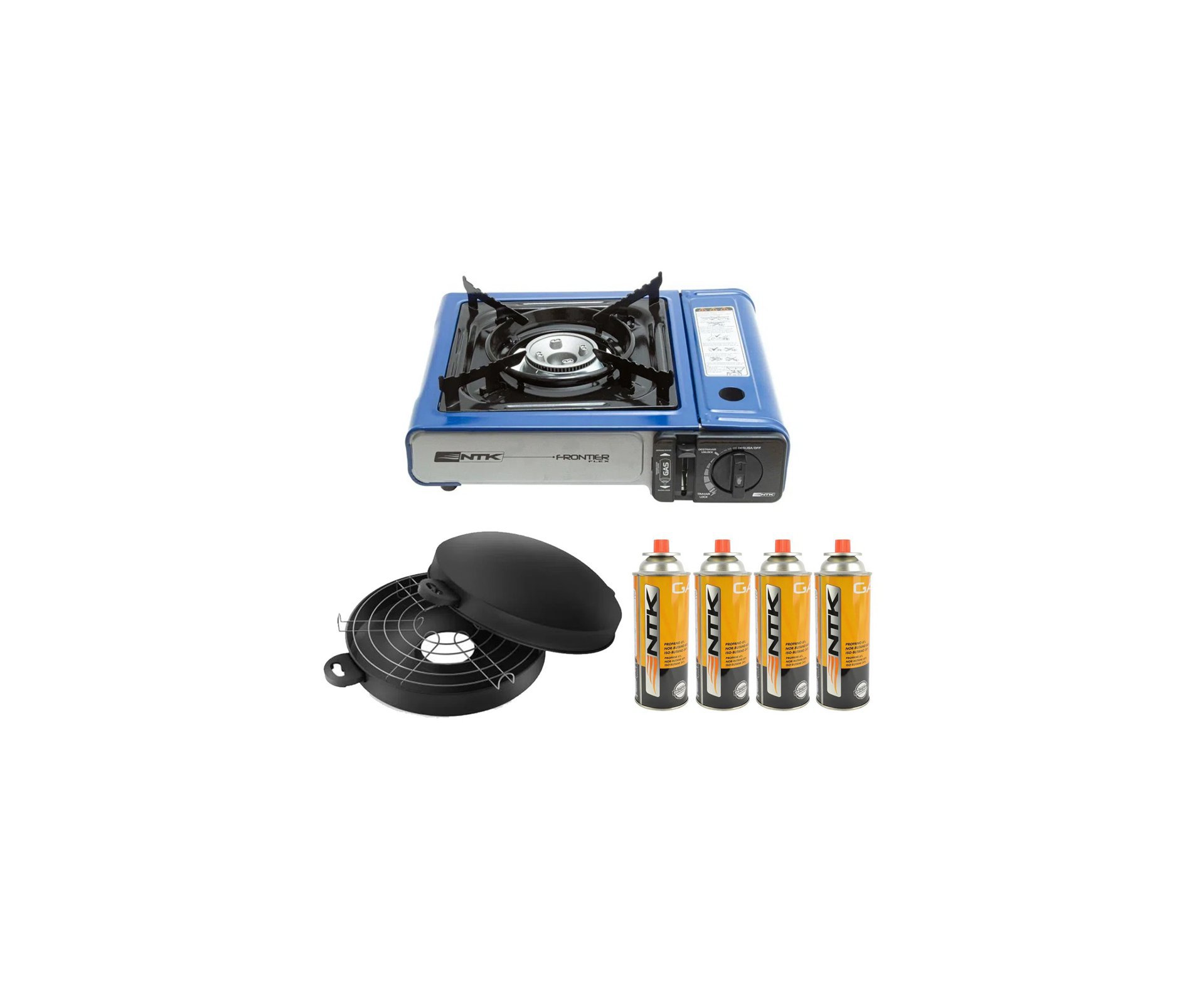 Fogareiro Frontier Portatil Para Cozinha E Camping Azul - Nautika + Home Grill Para Fogão E Fogareiro + 4 Refil Gás