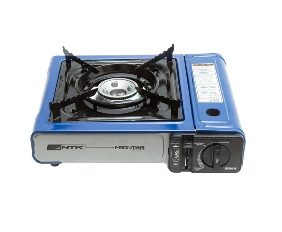 Fogareiro Frontier Portatil Para Cozinha E Camping Azul - Nautika + Home Grill Para Fogão E Fogareiro + 4 Refil Gás