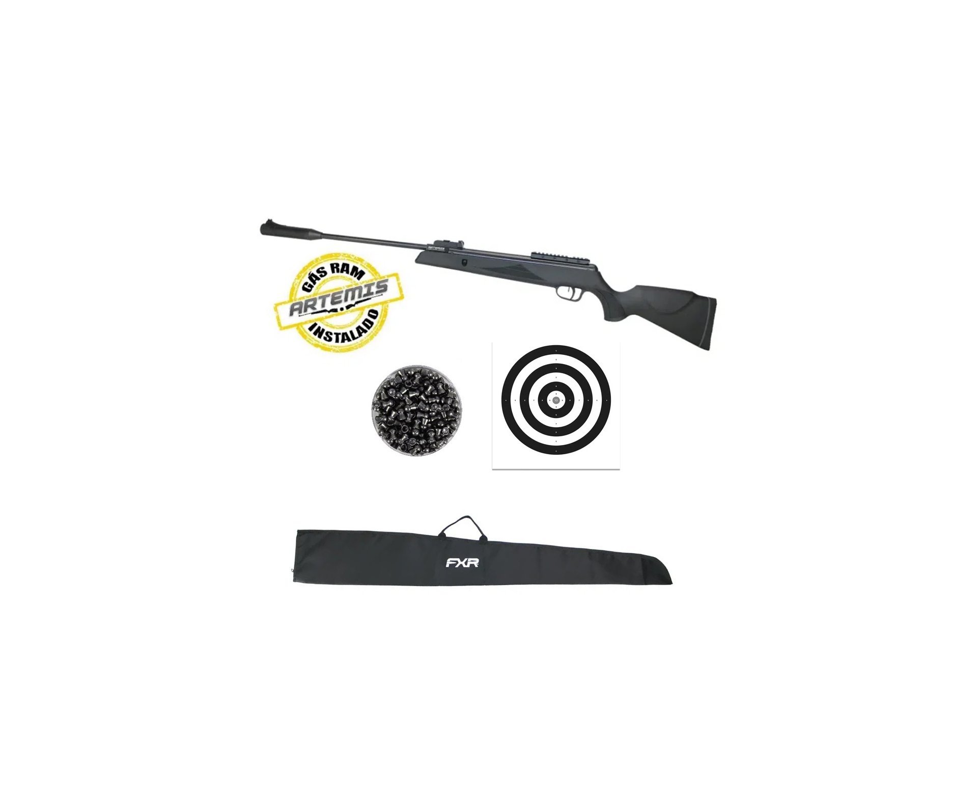 Carabina de Pressão Black Hawk 6,0mm Gas Ram Nitro Artemis FXR + Chumbinho + Capa + Alvos