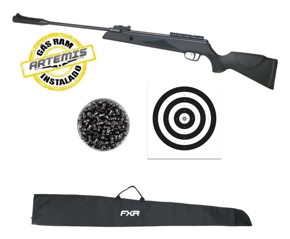 Carabina de Pressão Black Hawk 6,0mm Gas Ram Nitro Artemis FXR + Chumbinho + Capa + Alvos