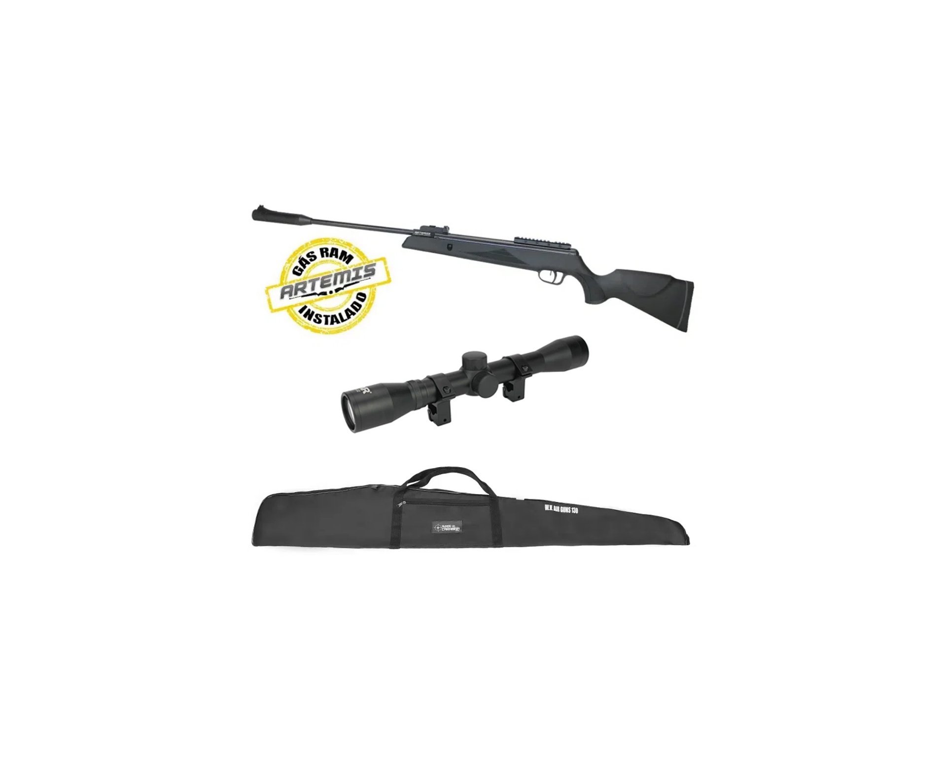 Carabina de Pressão Black Hawk 6,0mm Gas Ram Nitro Artemis FXR + Luneta 4x32 + Capa