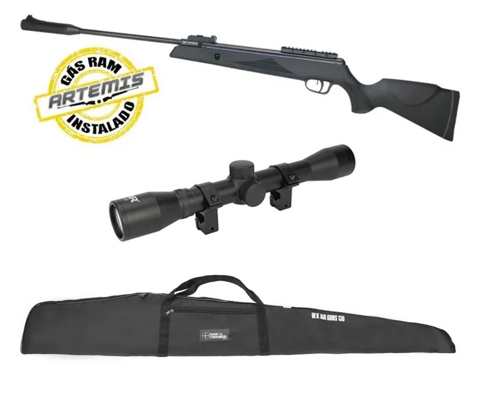 Carabina de Pressão Black Hawk 6,0mm Gas Ram Nitro Artemis FXR + Luneta 4x32 + Capa