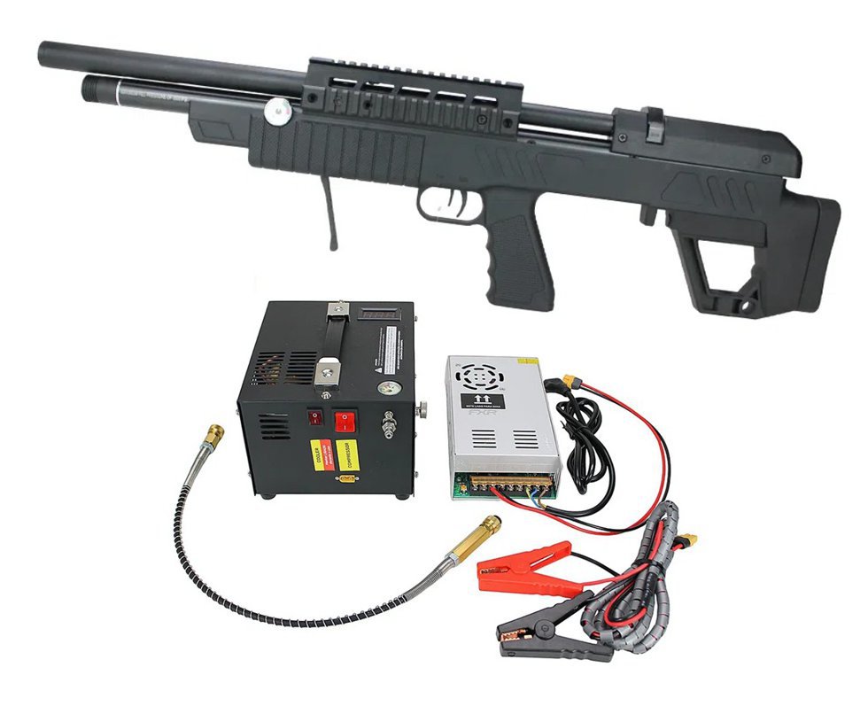 Carabina de Pressão PCP Beeman 13625 VR Bull PUP 5.5mm com Válvula Reguladora + Compressor Portátil Trivolt Compact para Carabina PCP - FXR