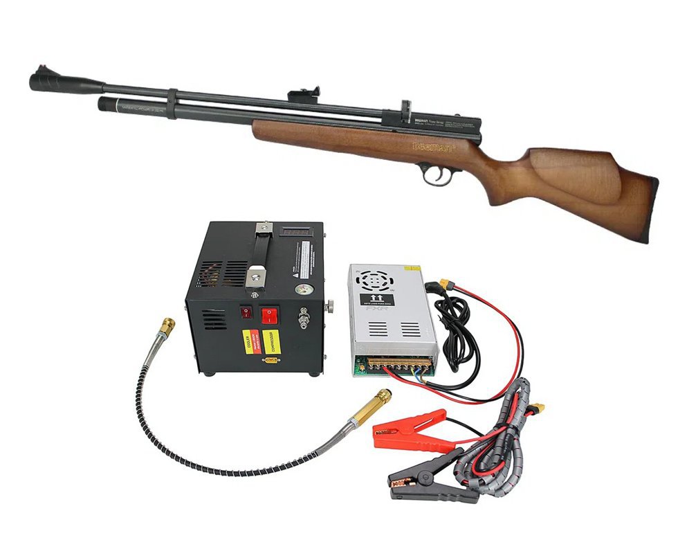 Carabina Pcp Beeman 1338 Qb Chief Madeira 10 Tiros 5,5mm - Rossi + Compressor Portátil Trivolt Compact para Carabina PCP - FXR