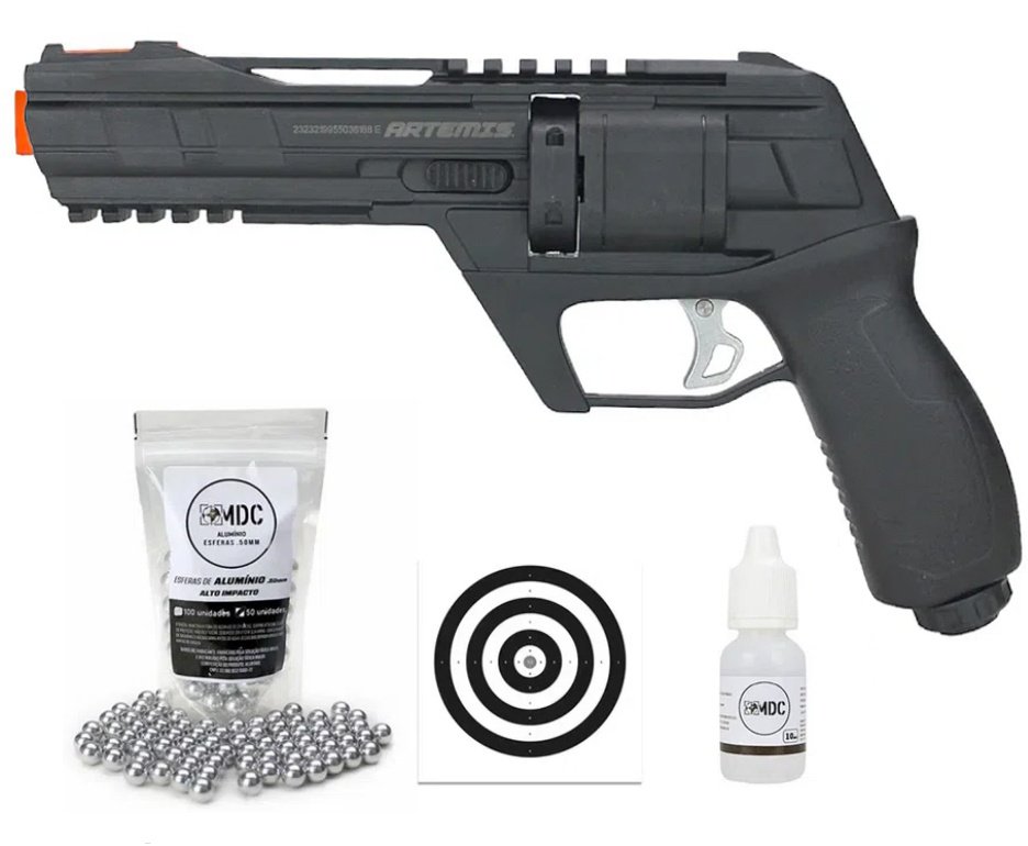 Revólver de Pressão HDR CO2 CP300 Defender .50 - Artemis + Esferas + Alvo + Óleo de Silicone