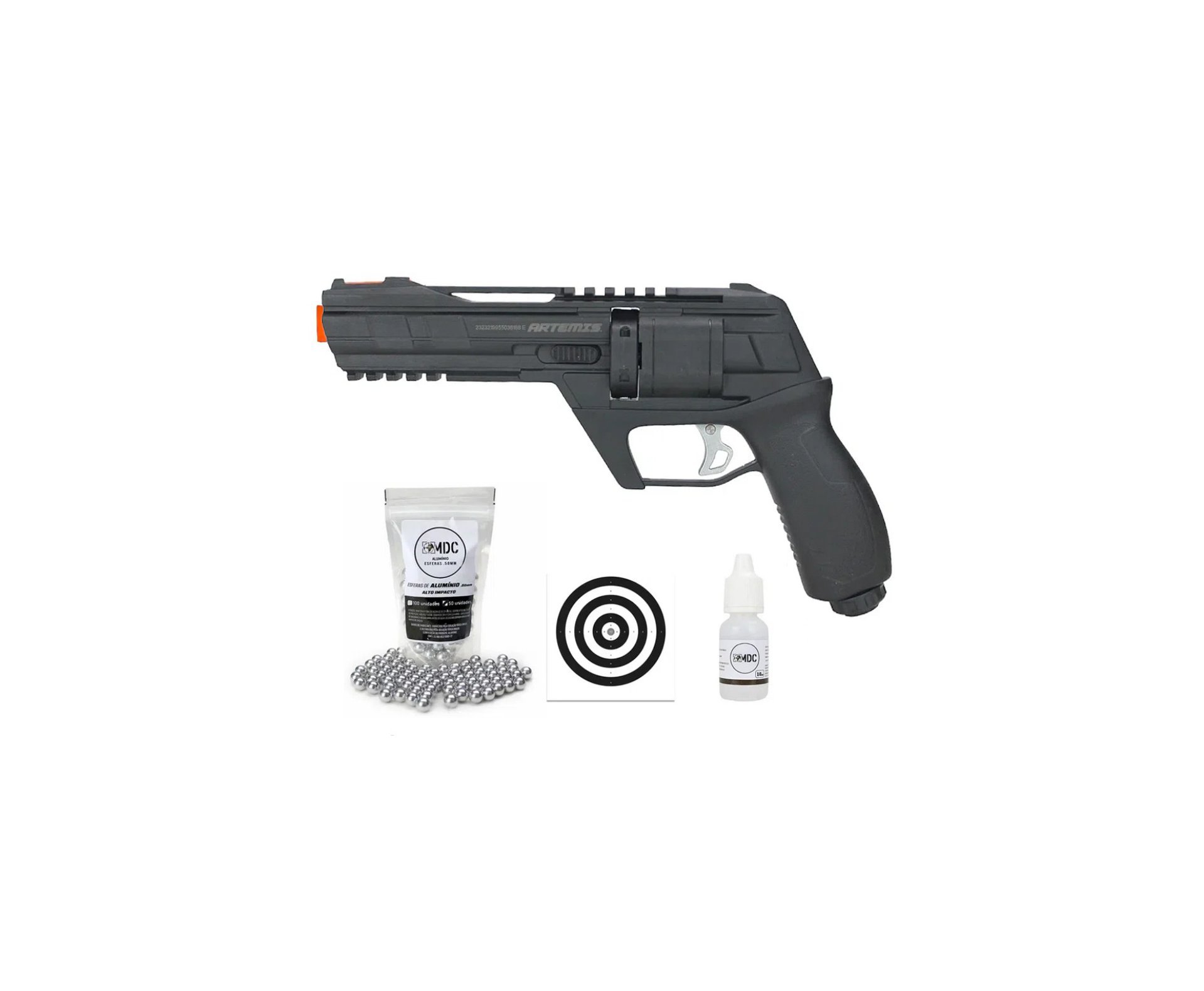 Revólver de Pressão HDR CO2 CP300 Defender .50 - Artemis + Esferas + Alvo + Óleo de Silicone