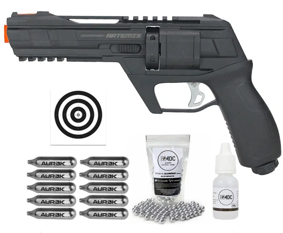 Revólver de Pressão HDR CO2 CP300 Defender .50 - Artemis + Esferas + Alvos + Oleo de Silicone + 10 Co2