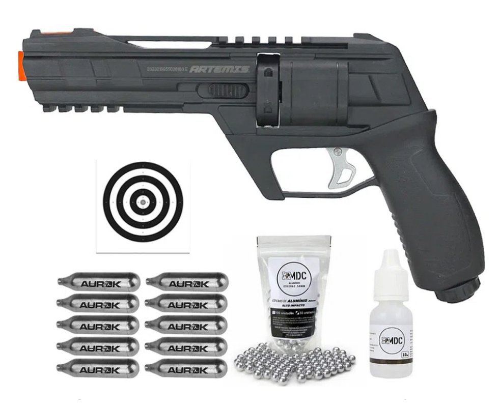 Revólver de Pressão HDR CO2 CP300 Defender .50 - Artemis + Esferas + Alvos + Oleo de Silicone + 10 Co2