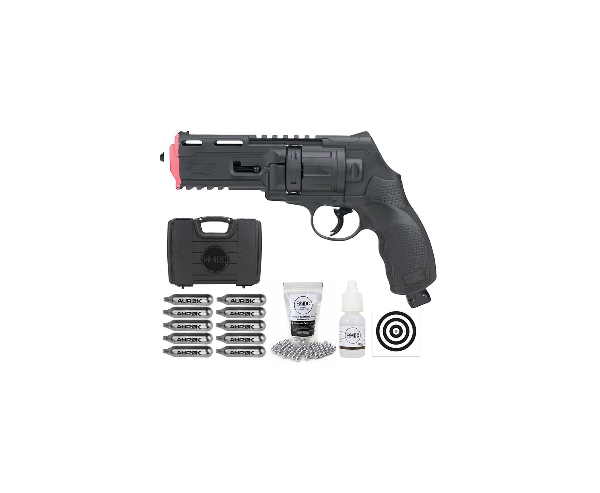 Revólver de Pressão CO2 HDR T4F .50 GEN2 Defense Umarex LTL + Maleta/Case + Esferas + Alvos + Oleo de Silicone + 10 Co2