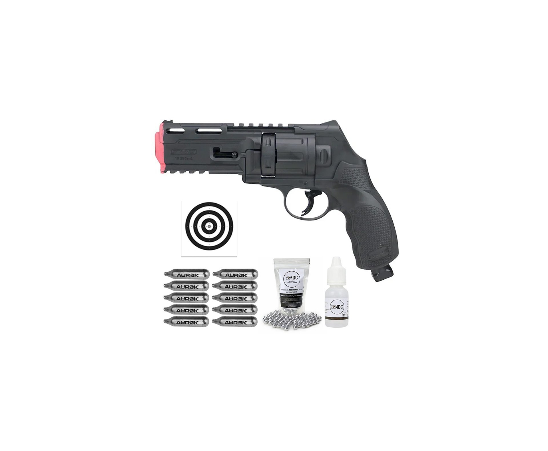 Revólver de Pressão CO2 HDR T4F .50 GEN2 Defense Umarex LTL + Esferas + Alvos + Oleo de Silicone + 10 Co2