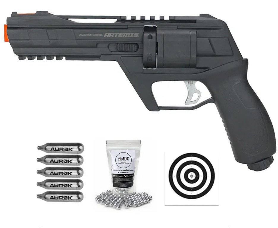 Revólver de Pressão HDR CO2 CP300 Defender .50 - Artemis + Esferas + Alvos + 05 Co2
