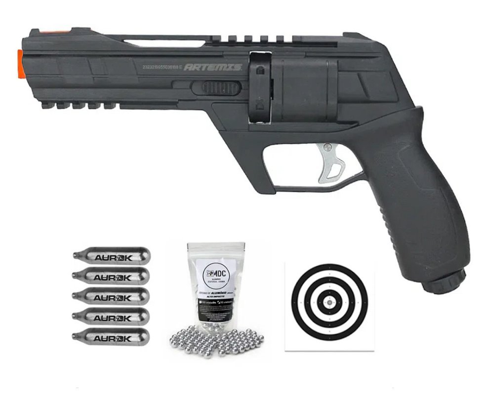 Revólver de Pressão HDR CO2 CP300 Defender .50 - Artemis + Esferas + Alvos + 05 Co2