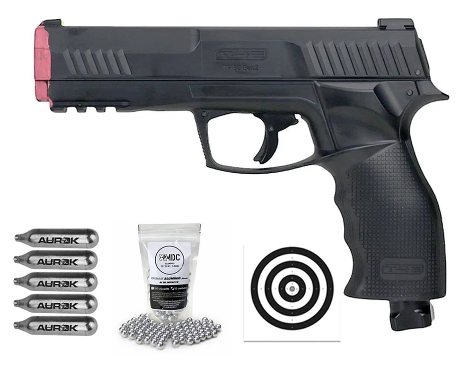 Pistola de Pressão CO2 HDP T4E P320 Defense GEN2 Cal .50 LTL Umarex + Esferas + Alvos + 05 Co2