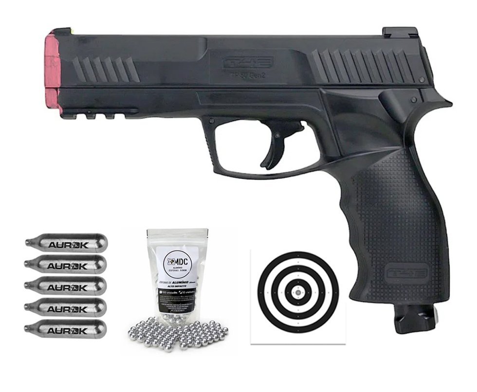 Pistola de Pressão CO2 HDP T4E P320 Defense GEN2 Cal .50 LTL Umarex + Esferas + Alvos + 05 Co2