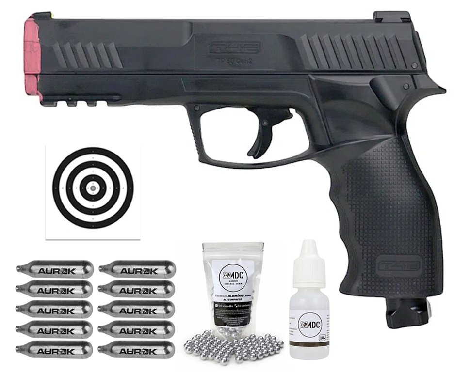 Pistola de Pressão CO2 HDP T4E P320 Defense GEN2 Cal .50 LTL Umarex + Esferas + Alvos + Óleo de Silicone + 10 Co2