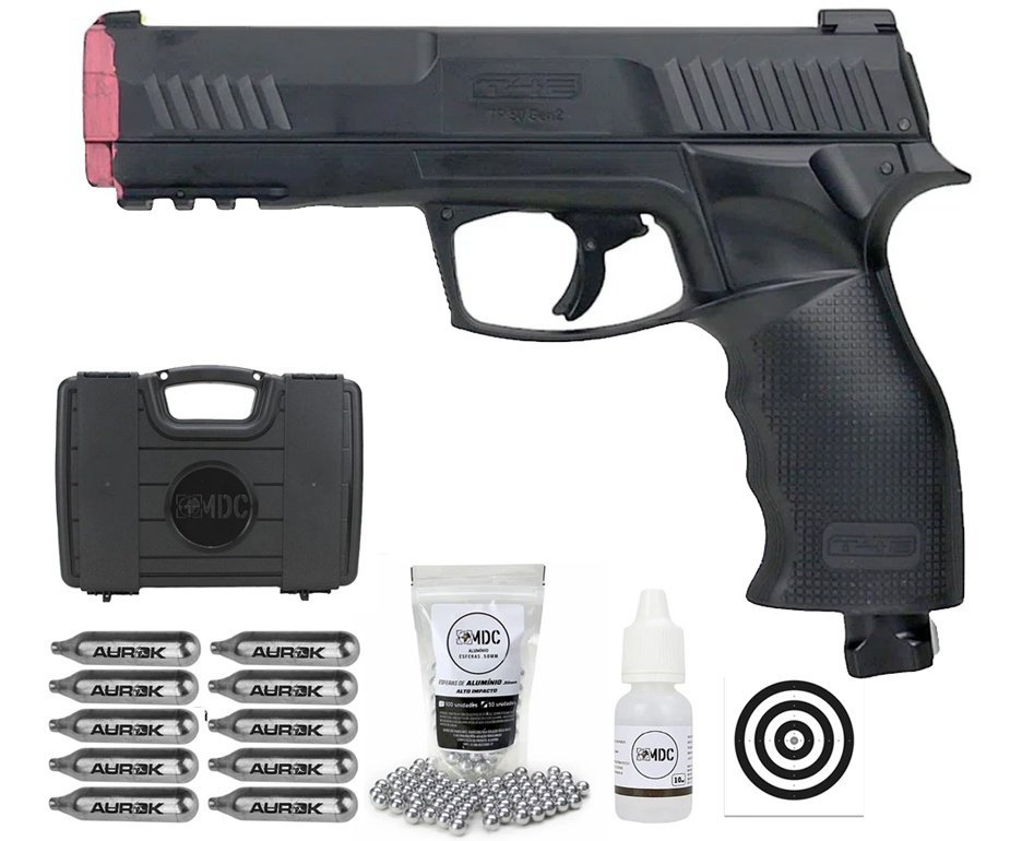 Pistola de Pressão CO2 HDP T4E P320 Defense GEN2 Cal .50 LTL Umarex + Case + Esferas + Alvos + Oleo de Silicone + 10 Co2