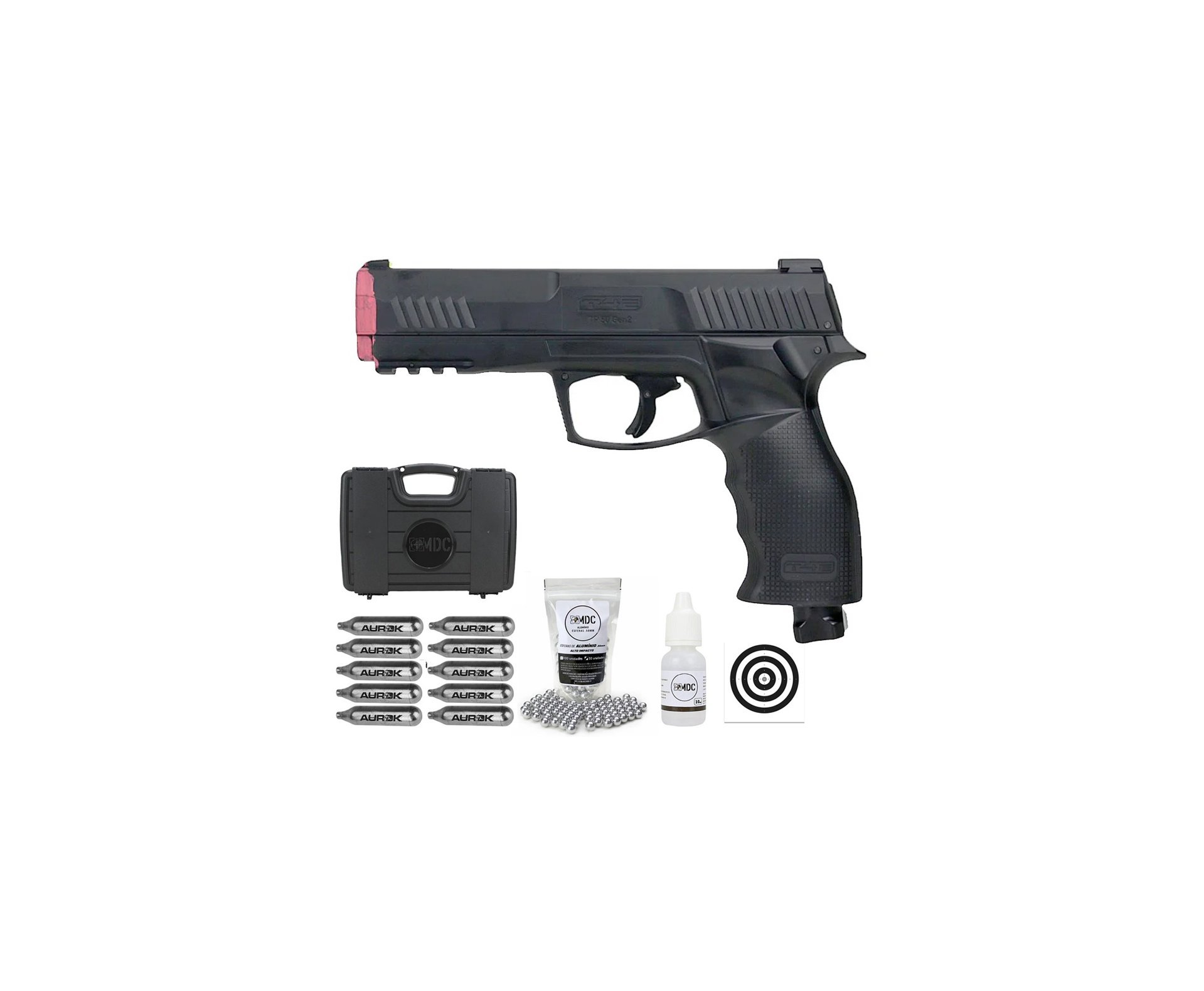 Pistola de Pressão CO2 HDP T4E P320 Defense GEN2 Cal .50 LTL Umarex + Case + Esferas + Alvos + Oleo de Silicone + 10 Co2