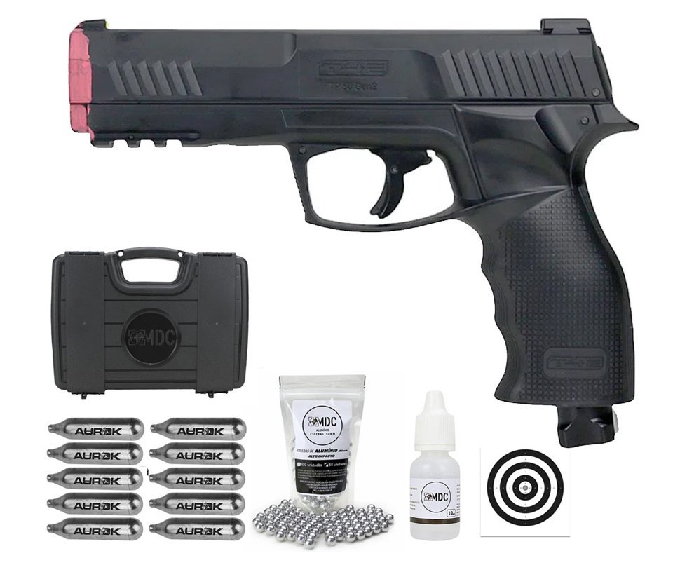 Pistola de Pressão CO2 HDP T4E P320 Defense GEN2 Cal .50 LTL Umarex + Case + Esferas + Alvos + Oleo de Silicone + 10 Co2