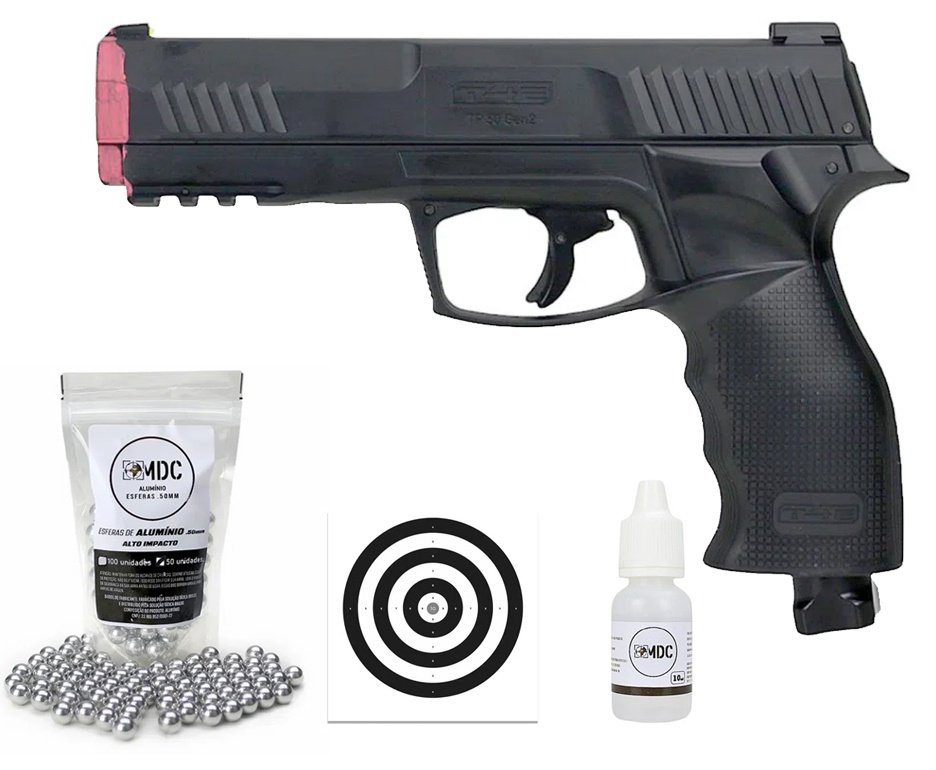 Pistola de Pressão CO2 HDP T4E P320 Defense GEN2 Cal .50 LTL Umarex + Esferas + Alvos + Oleo de Silicone