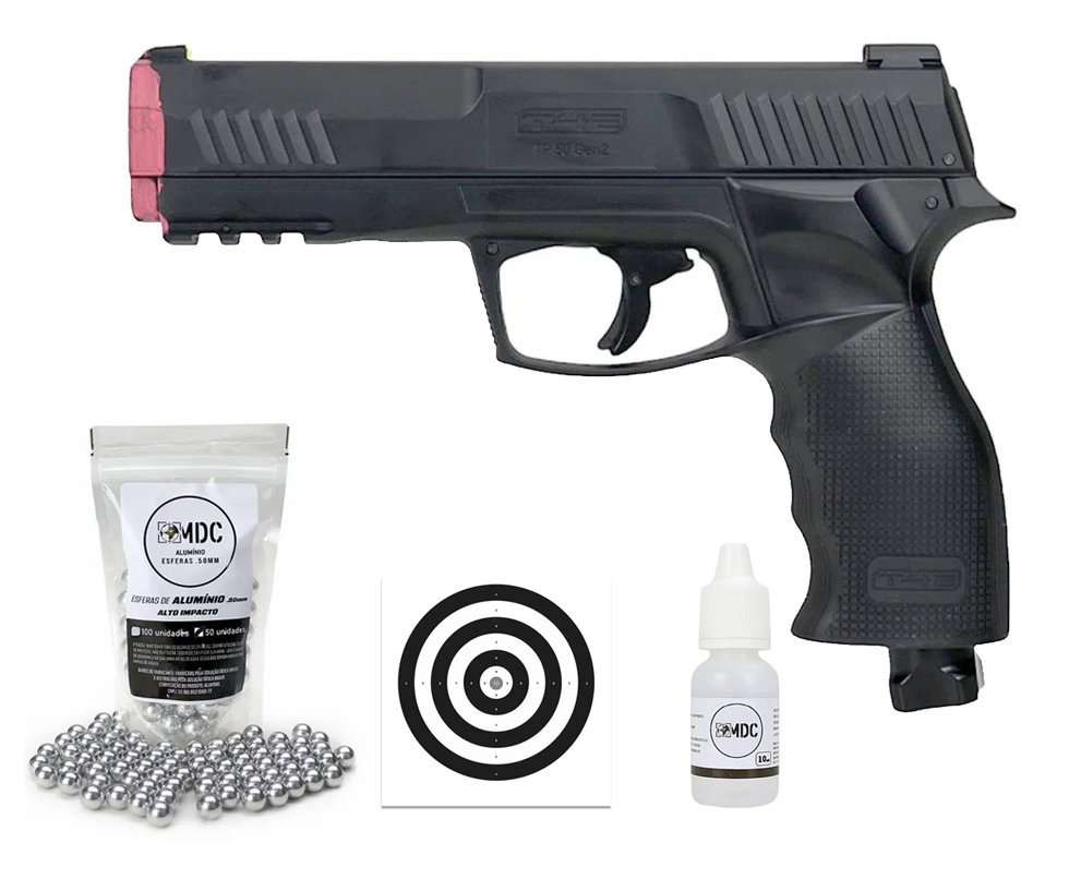 Pistola de Pressão CO2 HDP T4E P320 Defense GEN2 Cal .50 LTL Umarex + Esferas + Alvos + Oleo de Silicone
