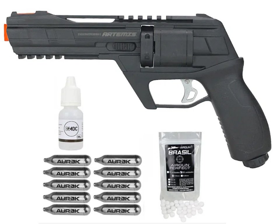 Revólver de Pressão HDR CO2 CP300 Defender .50 - Artemis + BBS HDP/HDR + Oleo de Silicone + 10 Co2