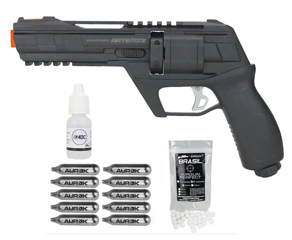 Revólver de Pressão HDR CO2 CP300 Defender .50 - Artemis + BBS HDP/HDR + Oleo de Silicone + 10 Co2
