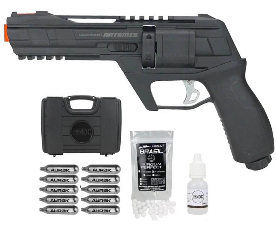 Revólver de Pressão HDR CO2 CP300 Defender .50 - Artemis + BBS HDP/HDR + Case + Óleo de Silicone + 10 Co2