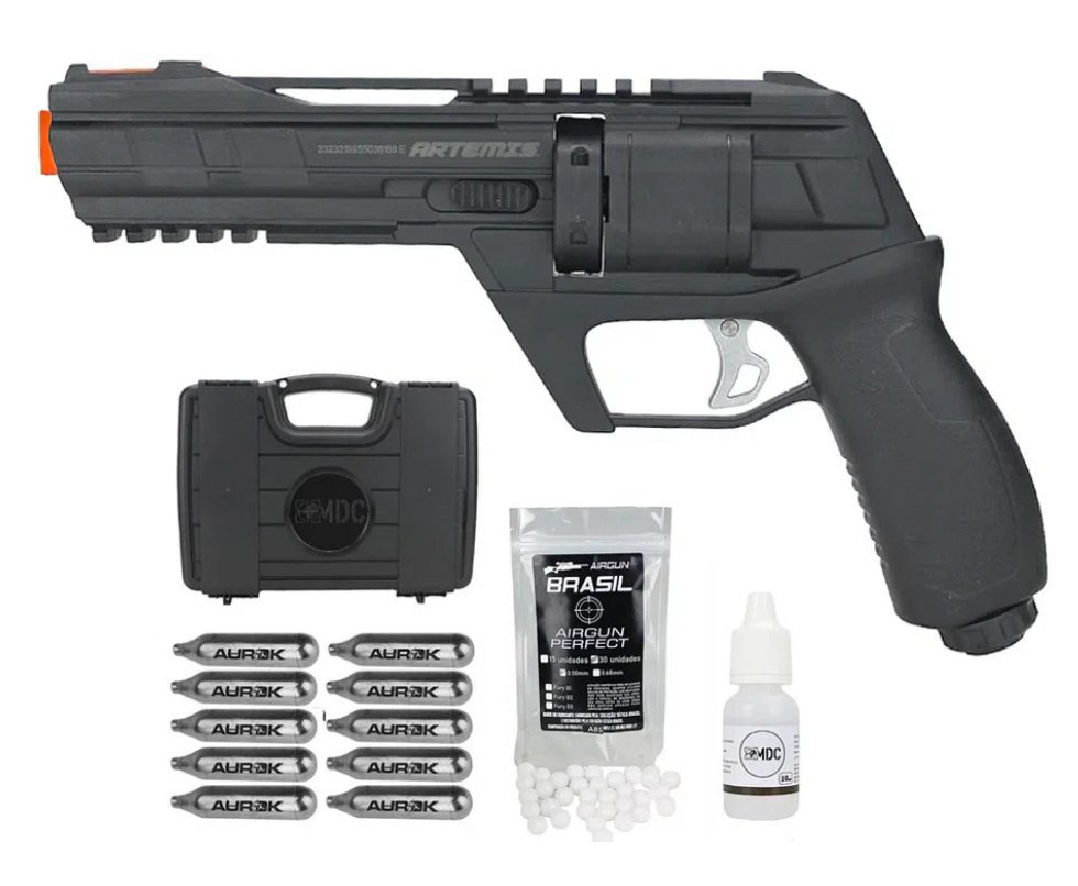 Revólver de Pressão HDR CO2 CP300 Defender .50 - Artemis + BBS HDP/HDR + Case + Óleo de Silicone + 10 Co2