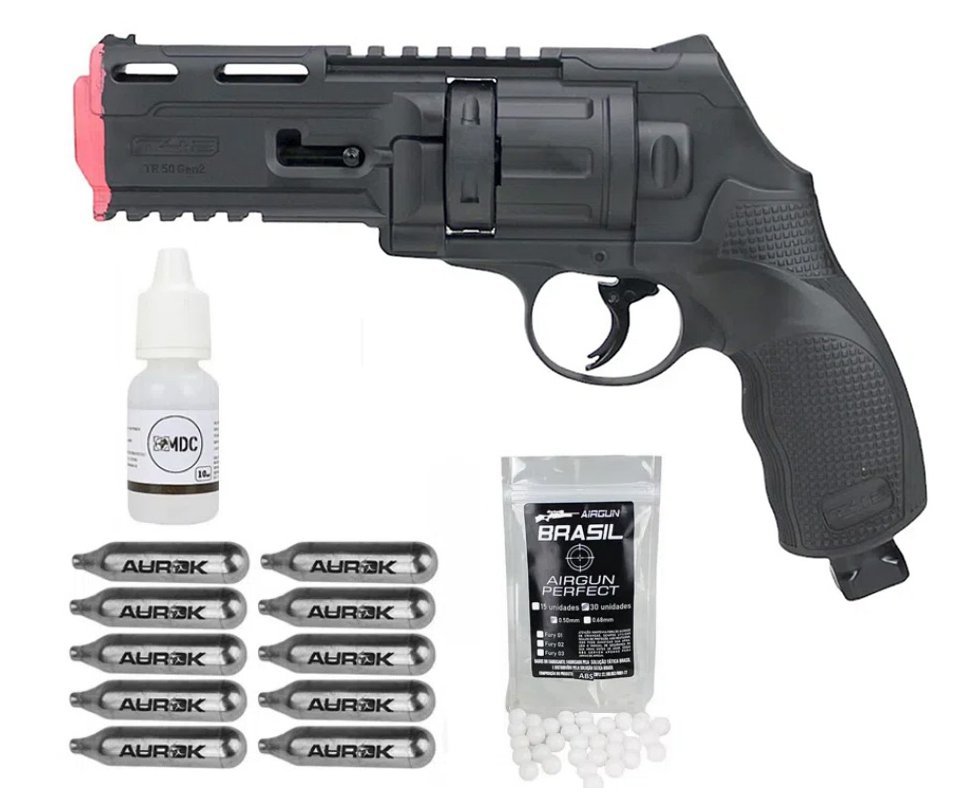 Revólver de Pressão CO2 HDR T4F .50 GEN2 Defense Umarex LTL + BBS HDP/HDR + Oleo de Silicone + 10 Co2