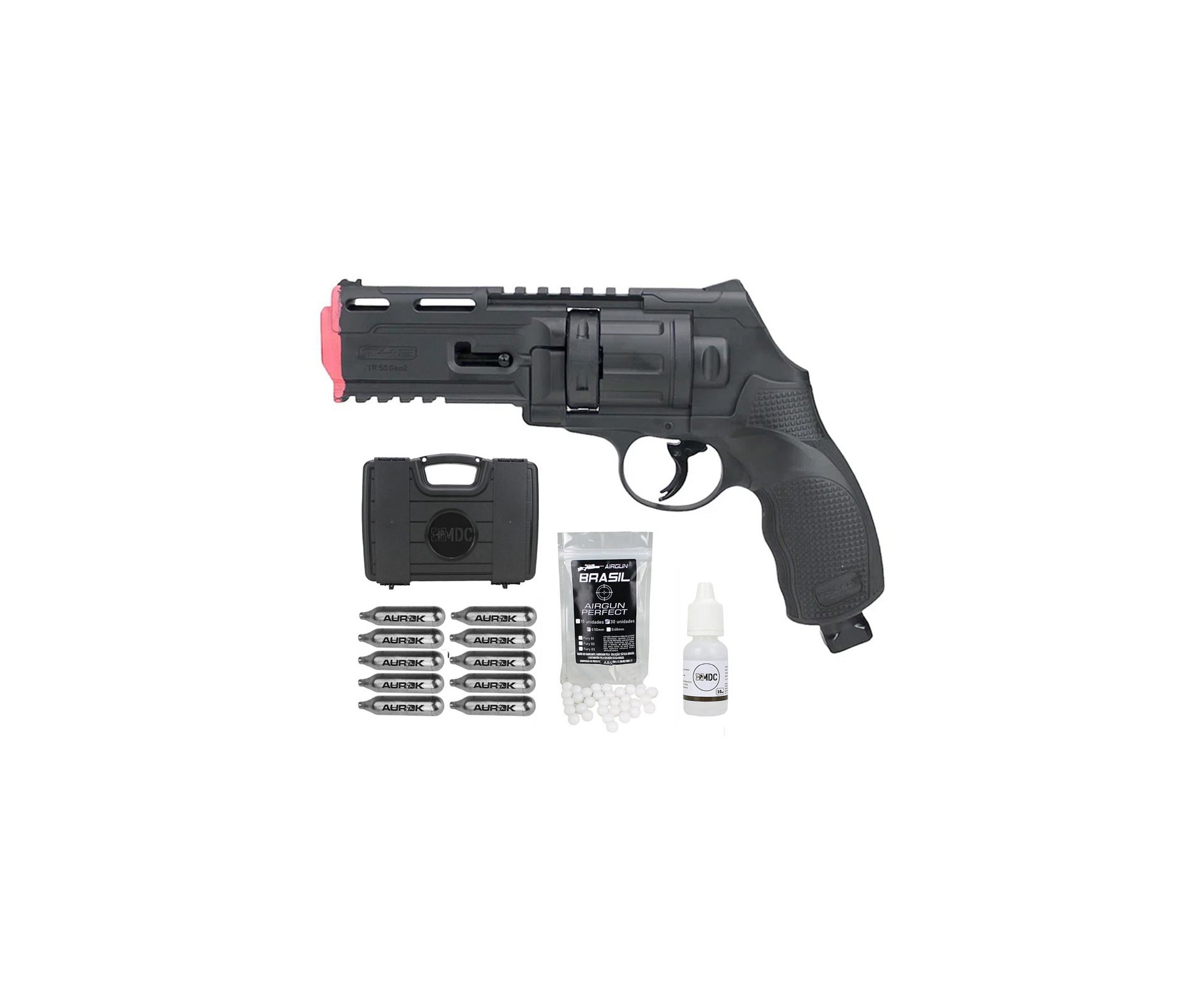 Revólver de Pressão CO2 HDR T4F .50 GEN2 Defense Umarex LTL + BBS HDP/HDR + Case + Oleo de Silicone + 10 Co2