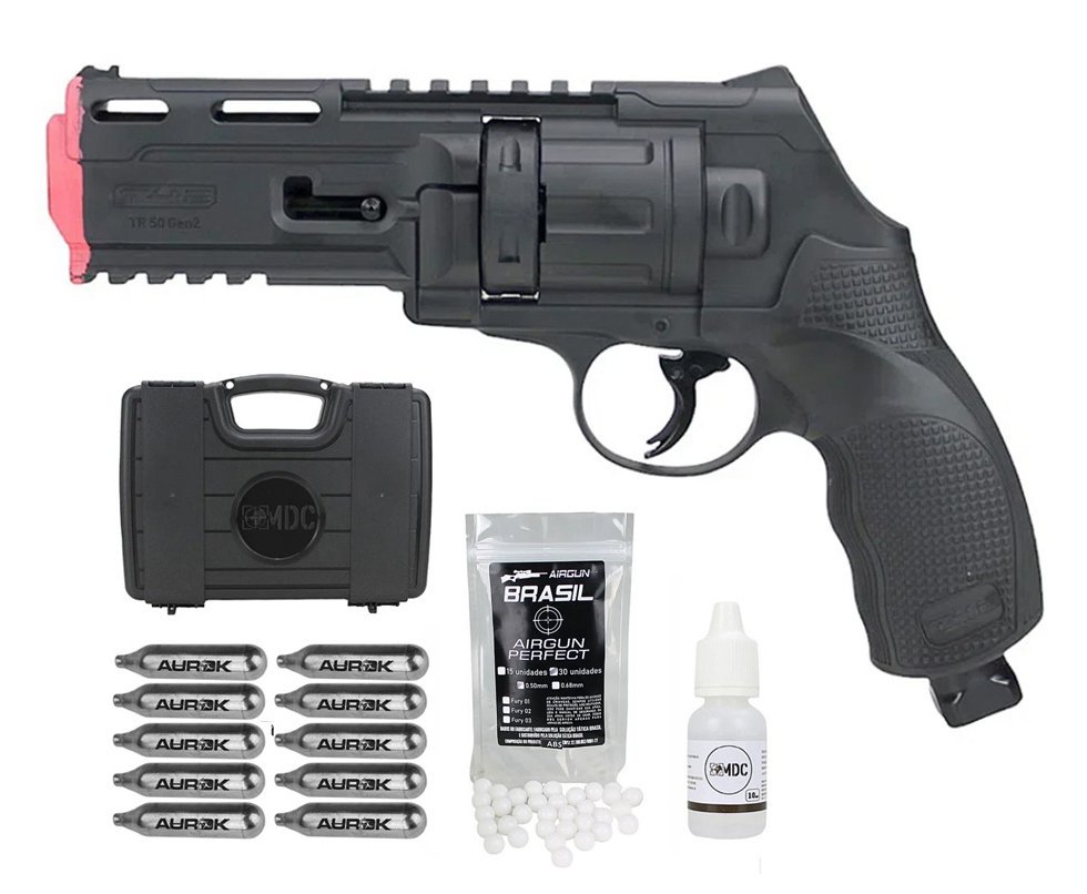 Revólver de Pressão CO2 HDR T4F .50 GEN2 Defense Umarex LTL + BBS HDP/HDR + Case + Oleo de Silicone + 10 Co2
