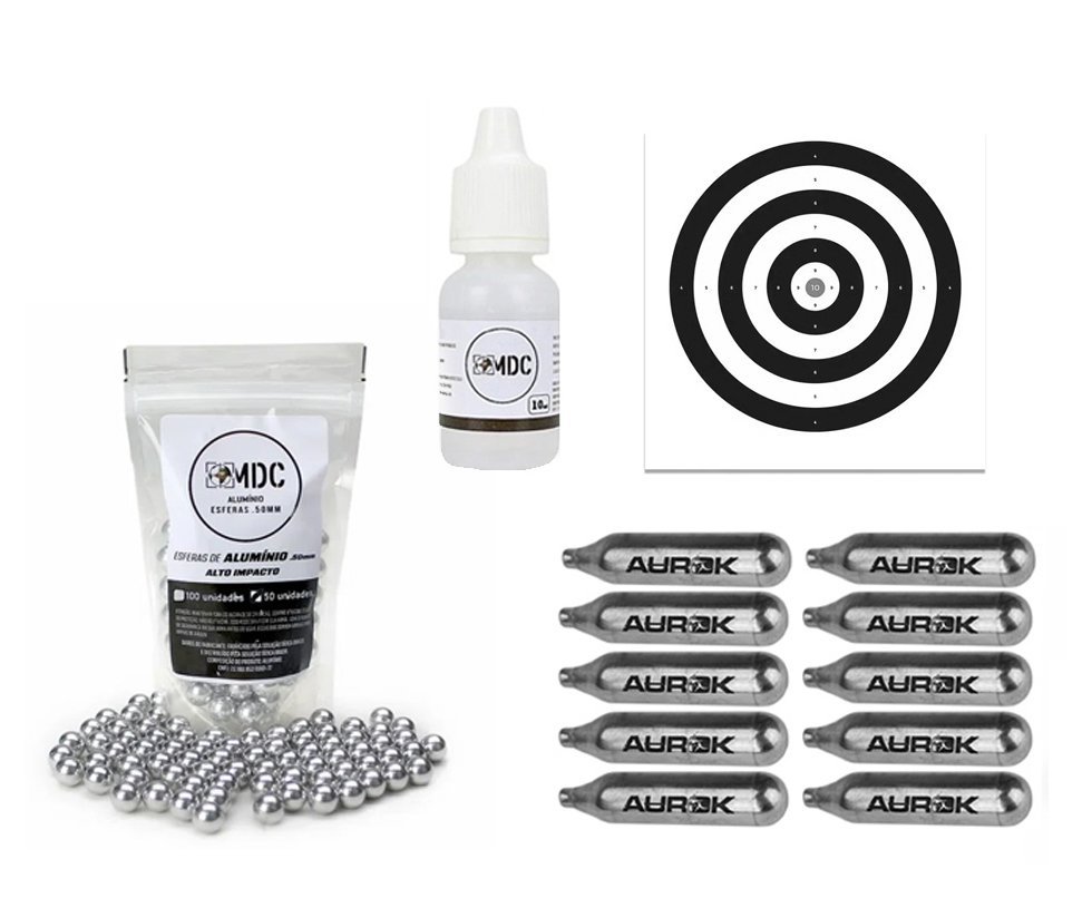 Esfera de Alumínio 0.50 para Revolver e Pistola T4E HDP/HDR LTL com 50 unidades - MDC + 10 Co2 + Oleo de Silicone + Alvos