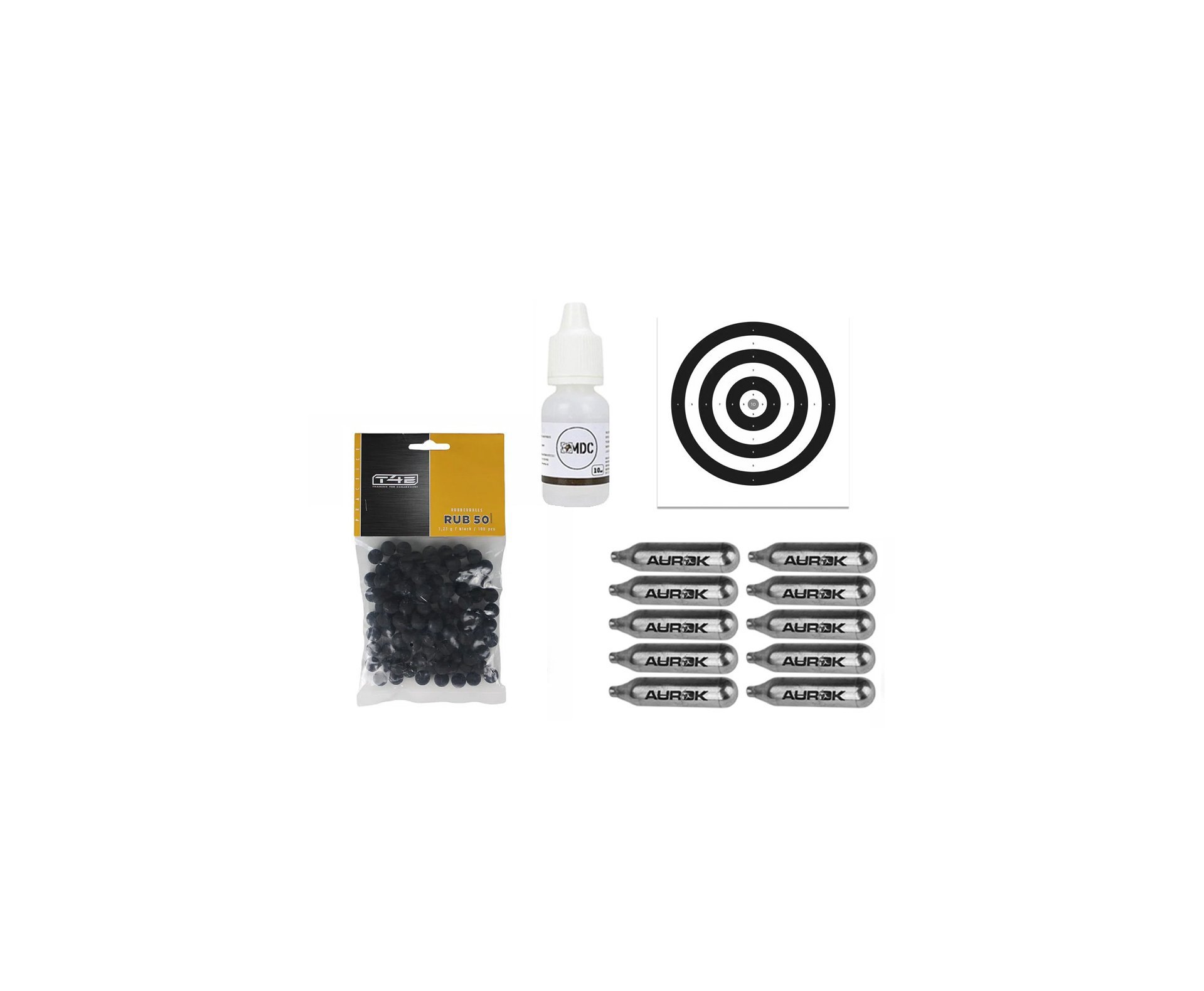 Esfera de Borracha para Pistola e Revolver .50 12,7mm P2P RUB50 100unds - Umarex + 10 Co2 + Oleo de Silicone + Alvos