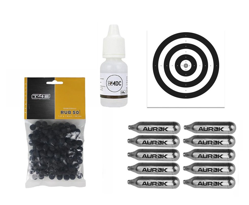 Esfera de Borracha para Pistola e Revolver .50 12,7mm P2P RUB50 100unds - Umarex + 10 Co2 + Oleo de Silicone + Alvos