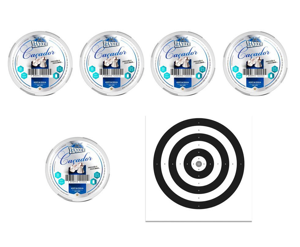 Kit 5 Cx Chumbinho De Pressão yankee Caçador 5,5mm - 125 Unidades - Chakal + Alvos