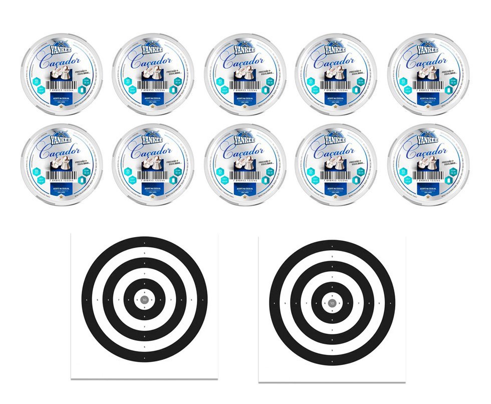 Kit 10 Cx Chumbinho De Pressão yankee Caçador 5,5mm - 125 Unidades - Chakal + Alvos