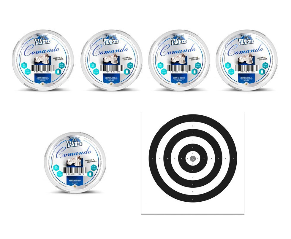 Kit 05 Cx Chumbinho De Pressão Yankee Comando 5,5mm - 125 Unidades - Chakal + Alvos