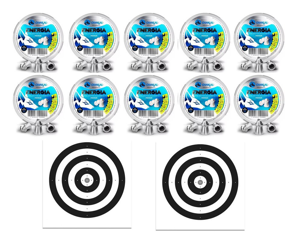 Kit 10 Cx Chumbinho Energia Calibre 5,5 Mm - 125 Unidades - Chakal + Alvos