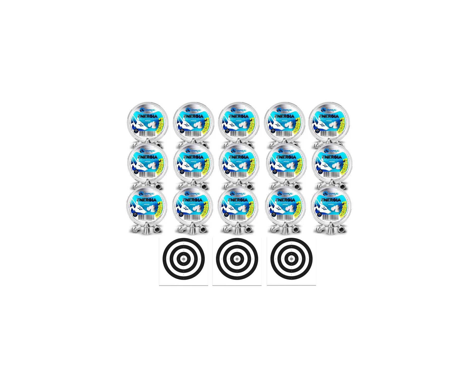 Kit 15 Cx Chumbinho Energia Calibre 5,5 Mm - 125 Unidades - Chakal + Alvos
