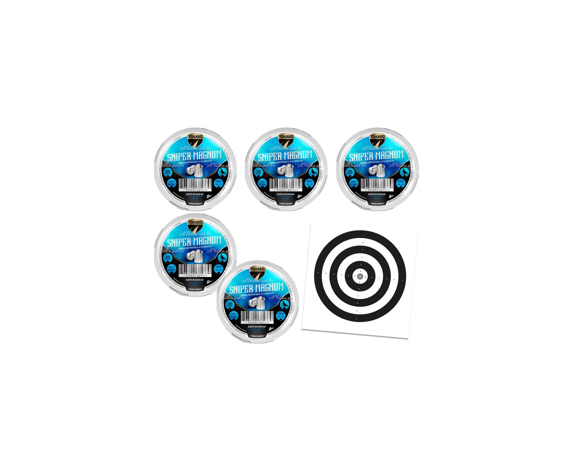Kit 05 Cx Chumbinho De Pressão Tuareg Sniper Magnum 5,5mm + Alvos