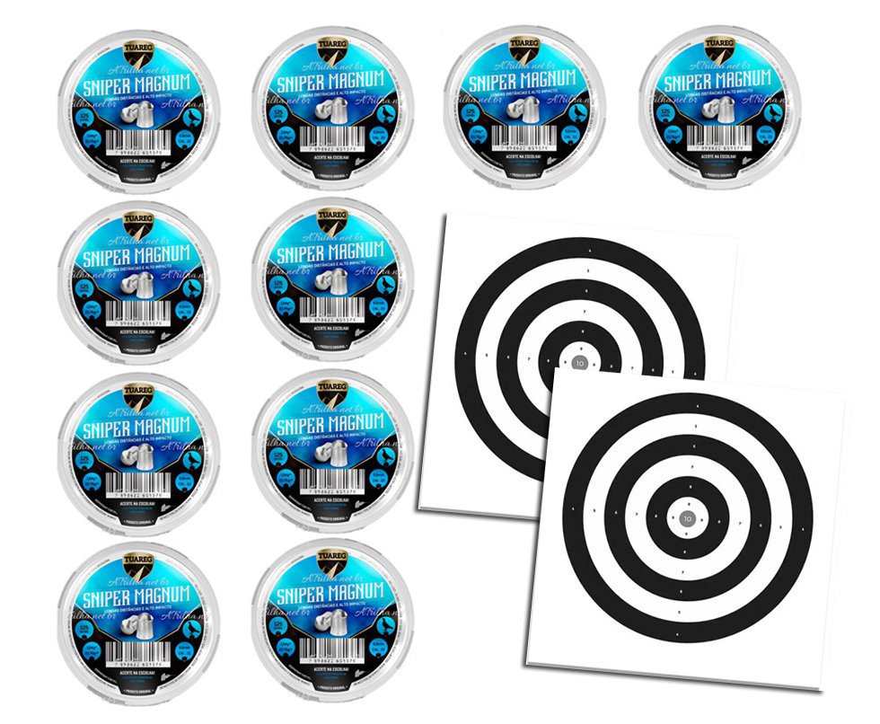 Kit 10 Cx Chumbinho De Pressão Tuareg Sniper Magnum 5,5mm + Alvos