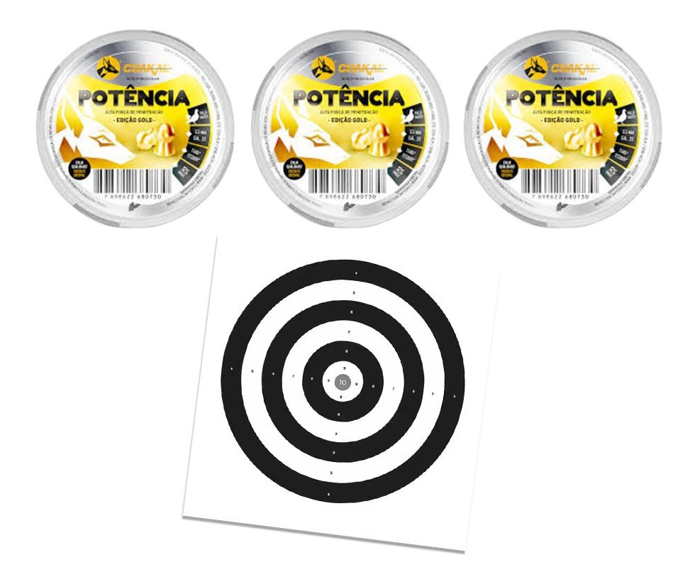 Kit 03 Cx Chumbinho Pressão Potencia Latonado Gold 5,5mm - 125Unids + Alvos